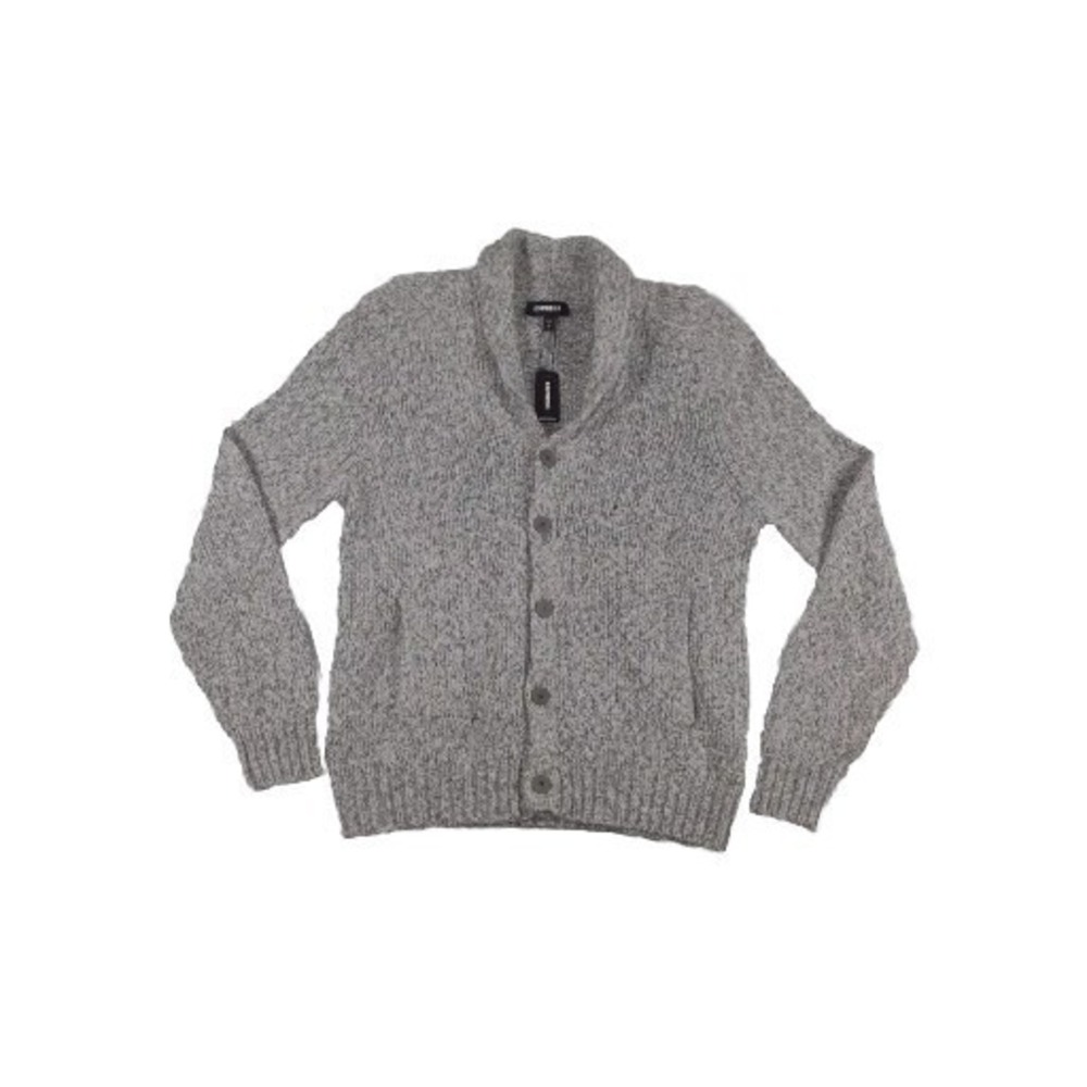 Express Cardigan Sweater Mens Medium Black Gray Shawl Collar   NWT
